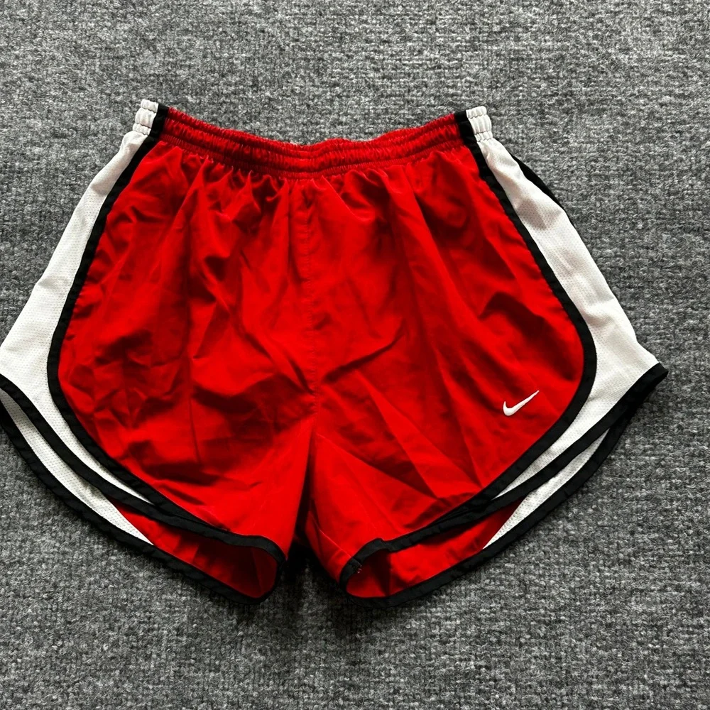Nike Running Shorts Womens Size S Red Dri-Fit Mesh Trim Athletic Gym Workout